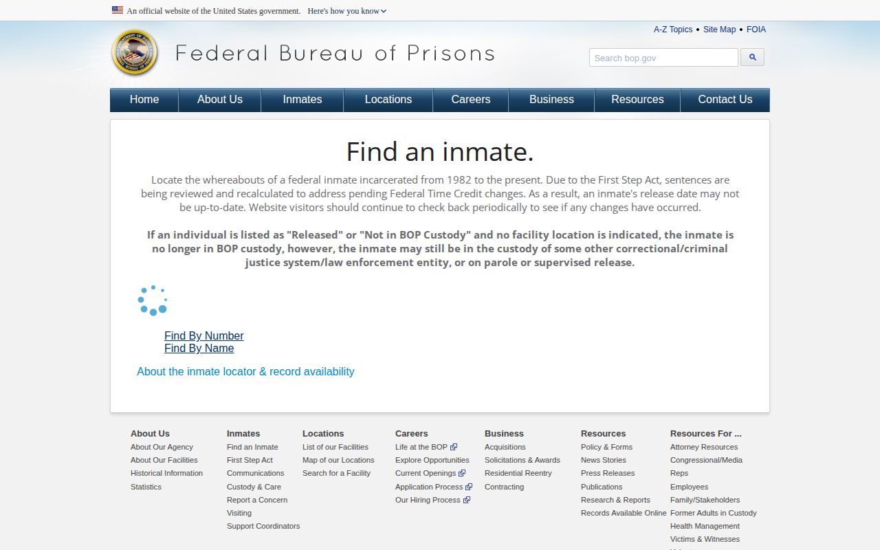 FCI Sandstone BOP locator search for federal release records in Pine County