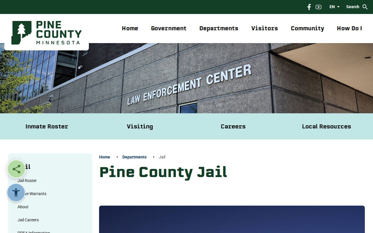 Pine County Jail page for current custody and released inmate record routing