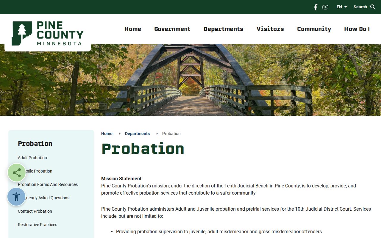 Pine County parole and probation official contact page